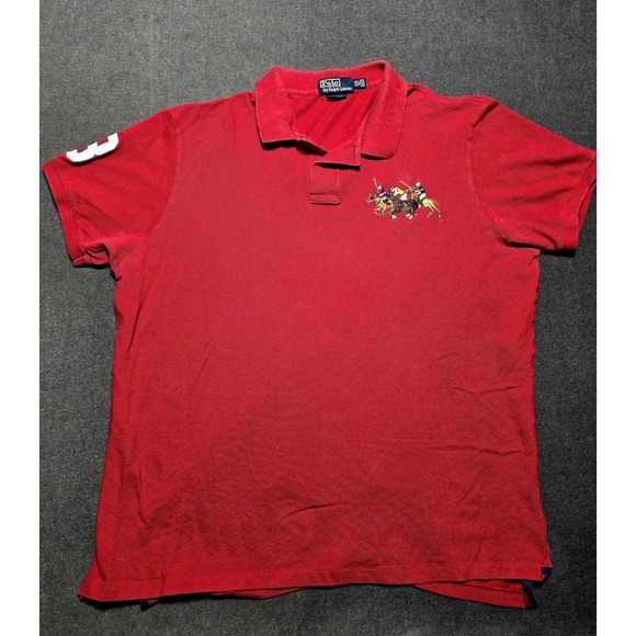 Polo Ralph Lauren Custom Fit Polo Shirt Red Embroidered Horsemen XXL Big Pony - Picture 1 of 11